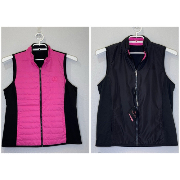 Lauren Ralph Lauren Pink Collection Reversible Vest Women's Large Pink Black NEW - Picture 1 of 14